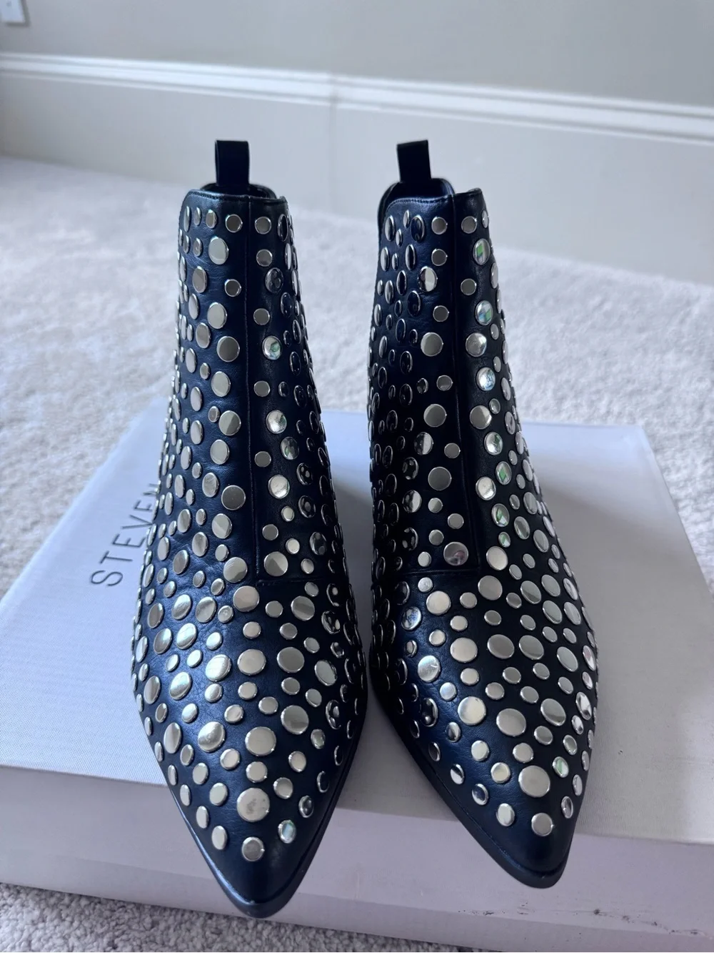 Renata Black Studded Leather Ankle Boots